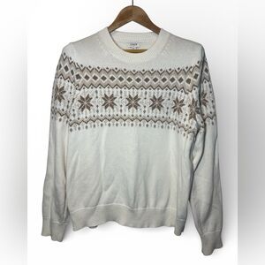 J.‎ Crew Women Fair Isle Snowflake Crewneck Cotton Sweater Ski Lodge Apres Knit